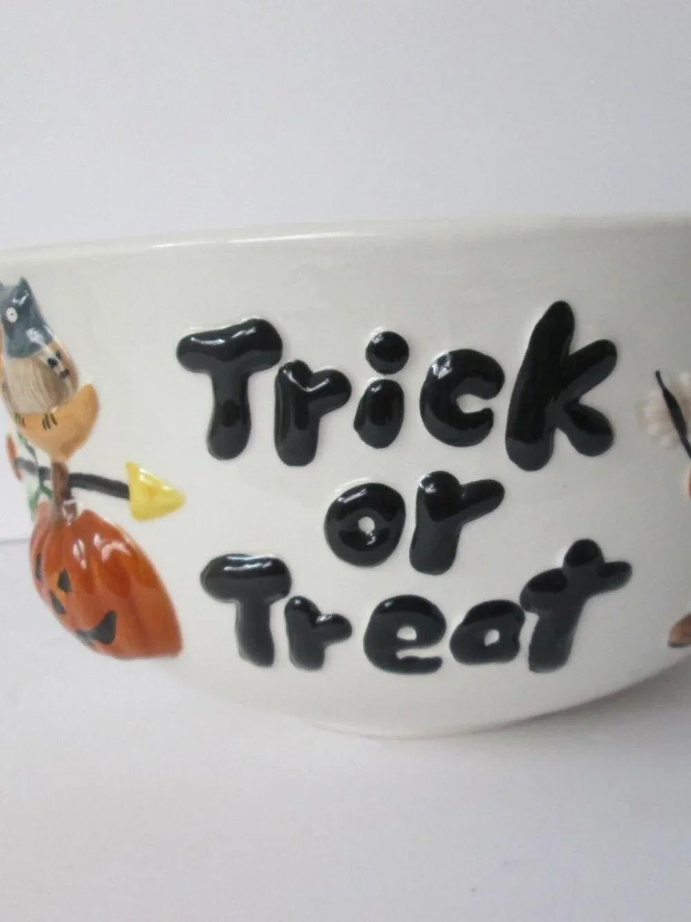 Vtg 1998 Halloween Candy Bowl Debbie Mumm Sakura Frankenstein Owl Trick or Treat